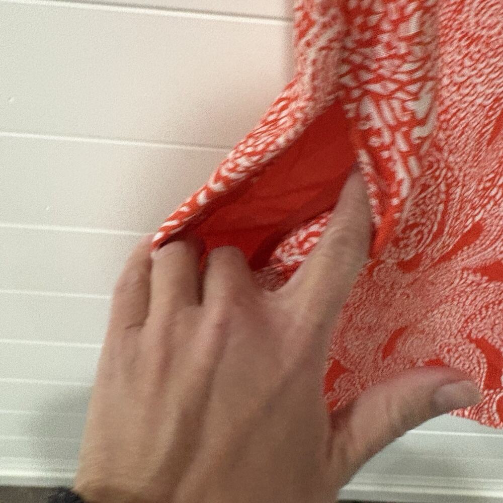 Chico's | Midi Dress Orange Paisley Linen Short Sleeve Resort Vacation- Size 4 0 - Picture 6 of 8